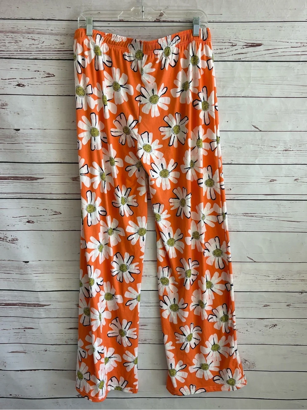 Hello Mello Lazy Daisy Orange White Lounge Pajama Pants Comfy Size Large/XL NWOT